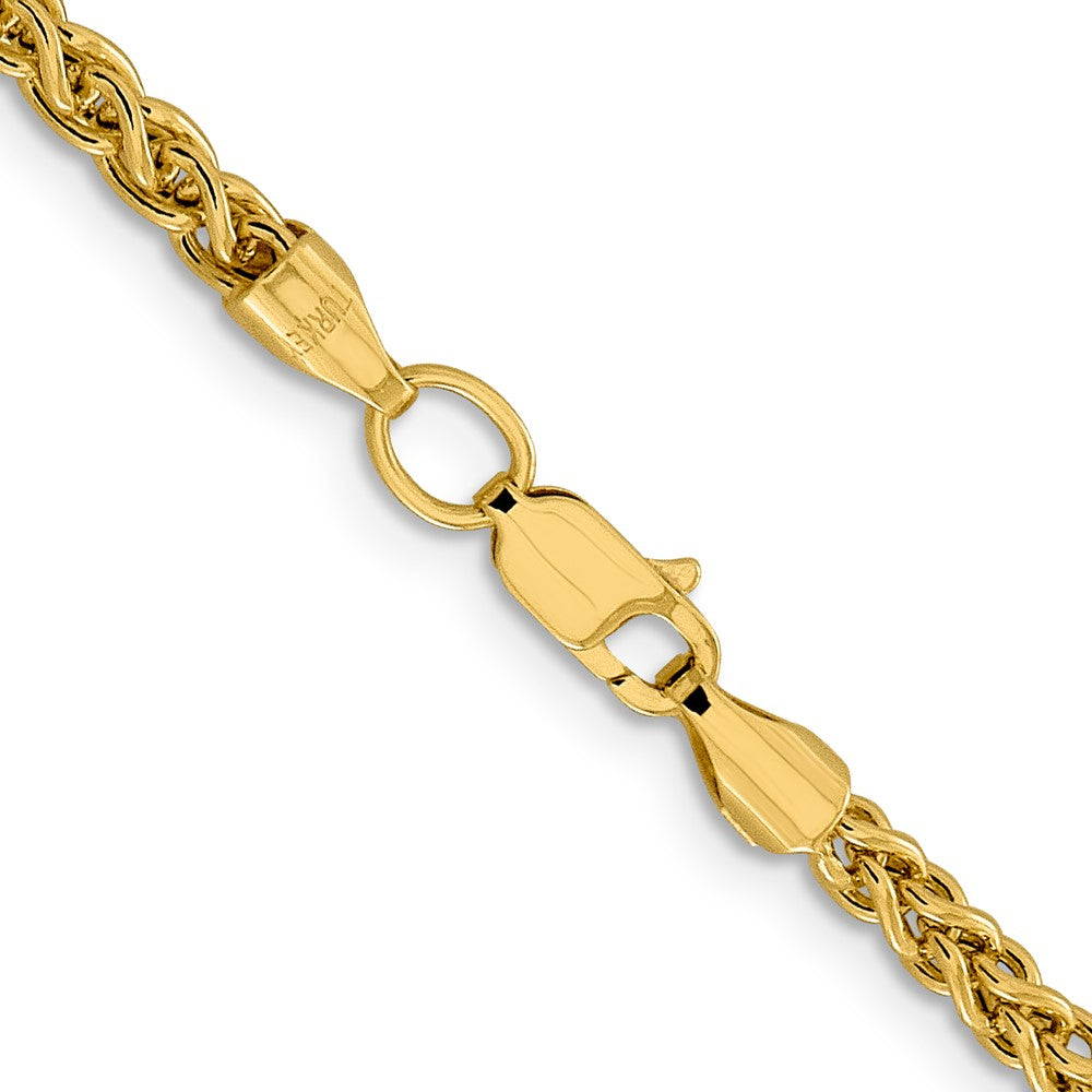 14K Yellow Gold 16 inch 3.45mm Semi-Solid Wheat with Lobster Clasp Chain Necklace