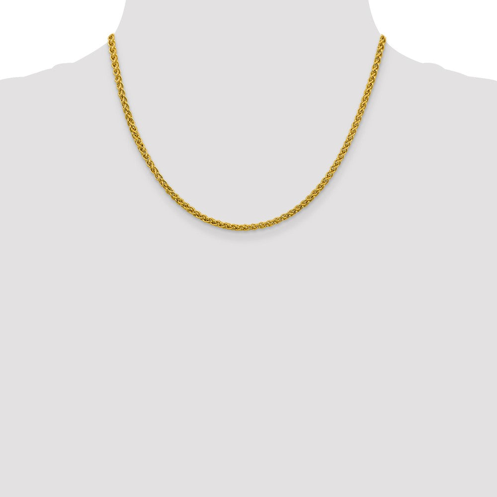 14K Yellow Gold 18 inch 3.45mm Semi-Solid Wheat with Lobster Clasp Chain Necklace