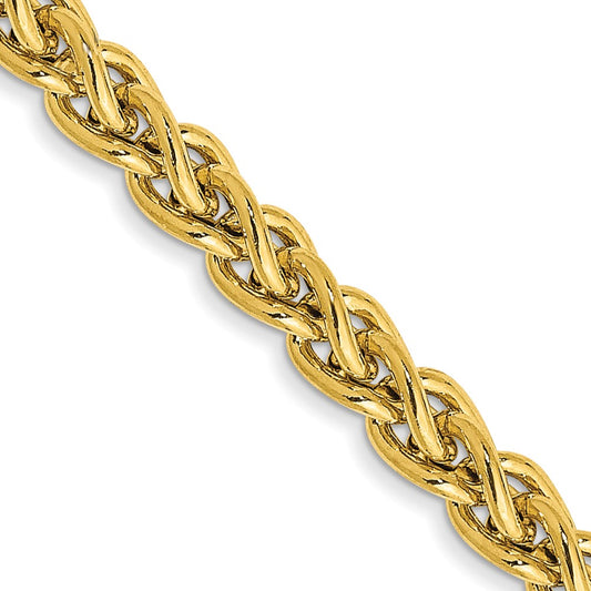 14K Yellow Gold 18 inch 3.45mm Semi-Solid Wheat with Lobster Clasp Chain Necklace