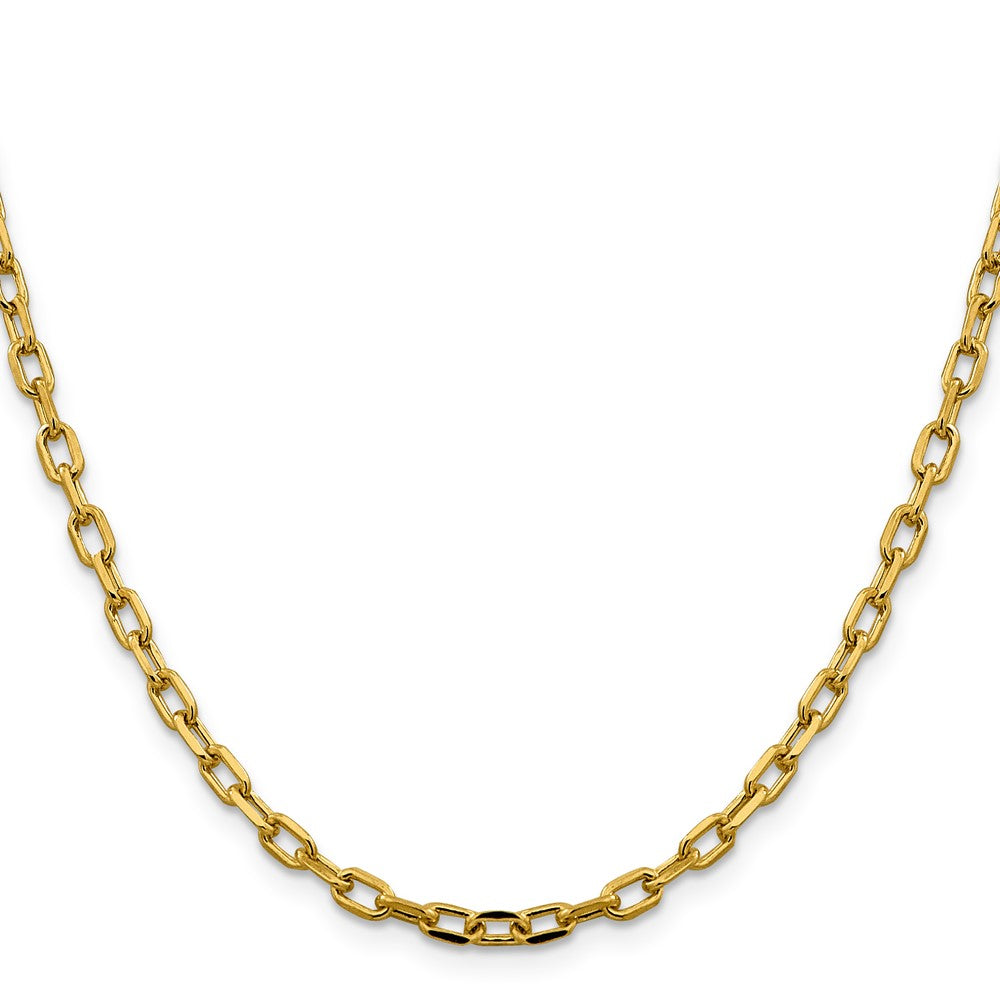 14K Yellow Gold  24 inch 3.7mm Semi-Solid Diamond-cut Open Link Cable with Lobster Clasp Chain Necklace