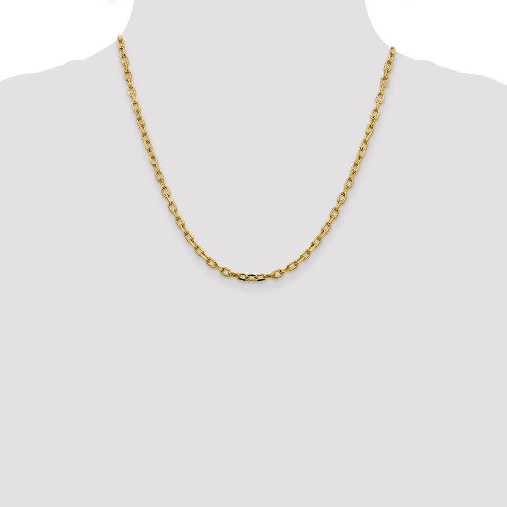 14K Yellow Gold  20 inch 3.7mm Semi-Solid Diamond-cut Open Link Cable with Lobster Clasp Chain Necklace