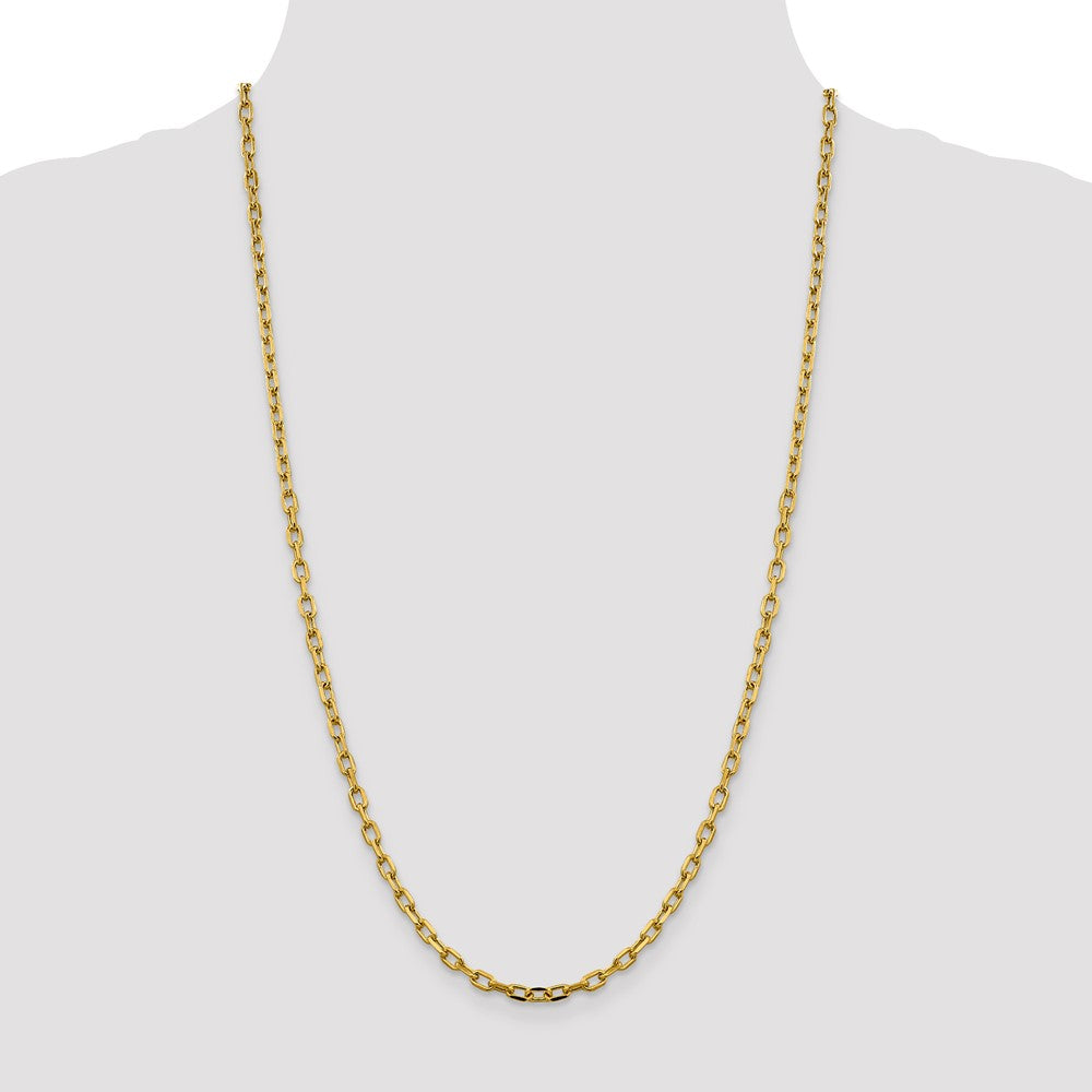 14K Yellow Gold  26 inch 3.7mm Semi-Solid Diamond-cut Open Link Cable with Lobster Clasp Chain Necklace