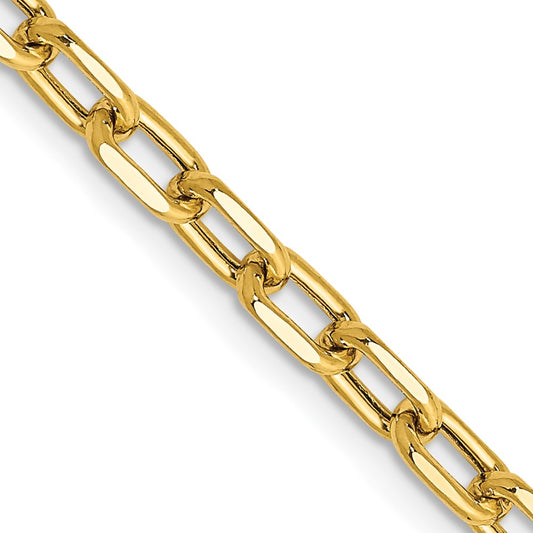 14K Yellow Gold  20 inch 3.7mm Semi-Solid Diamond-cut Open Link Cable with Lobster Clasp Chain Necklace