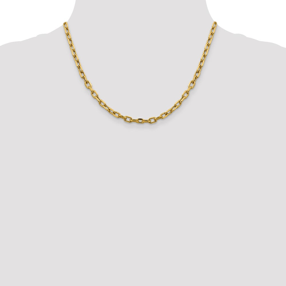 14K Yellow Gold 18 inch 4.9mm Semi-Solid Diamond-cut Open Link Cable with Lobster Clasp Chain Necklace