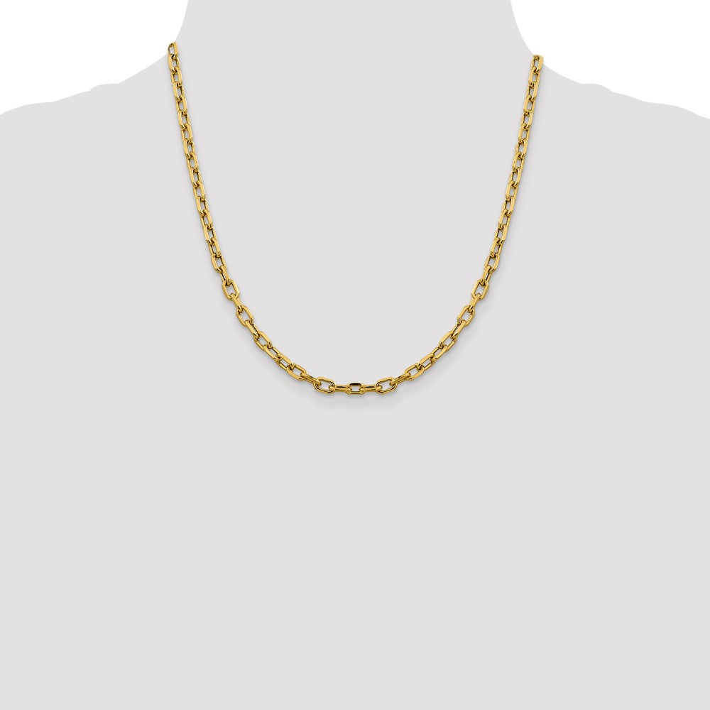 14K Yellow Gold 20 inch 4.9mm Semi-Solid Diamond-cut Open Link Cable with Lobster Clasp Chain Necklace