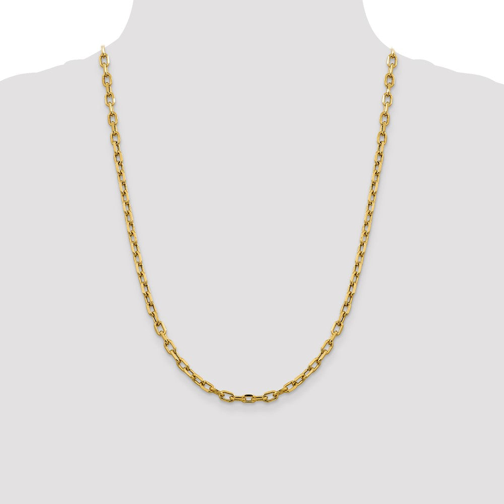 14K Yellow Gold 24 inch 4.9mm Semi-Solid Diamond-cut Open Link Cable with Lobster Clasp Chain Necklace