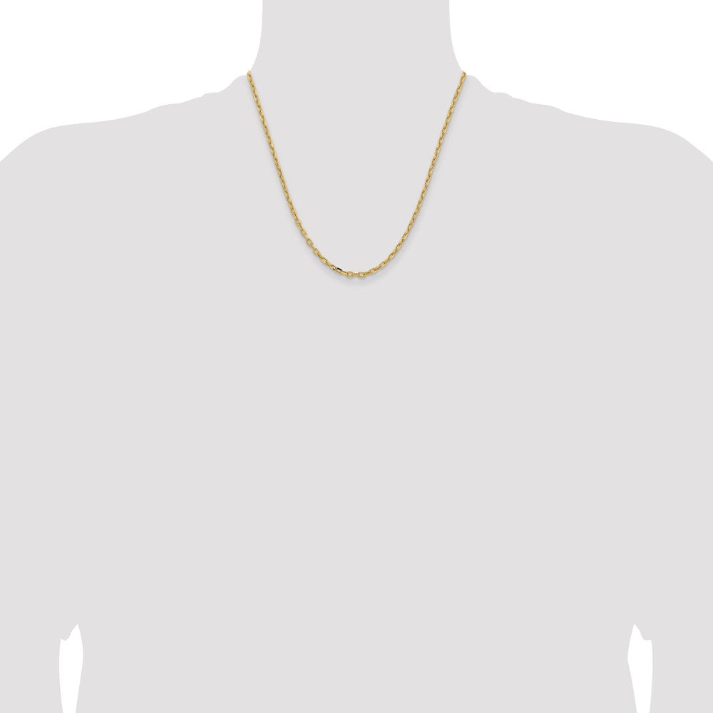 14K Yellow Gold Yellow Gold 20 inch 3mm Semi-Solid Diamond-cut Open Link Cable with Lobster Clasp Chain Necklace