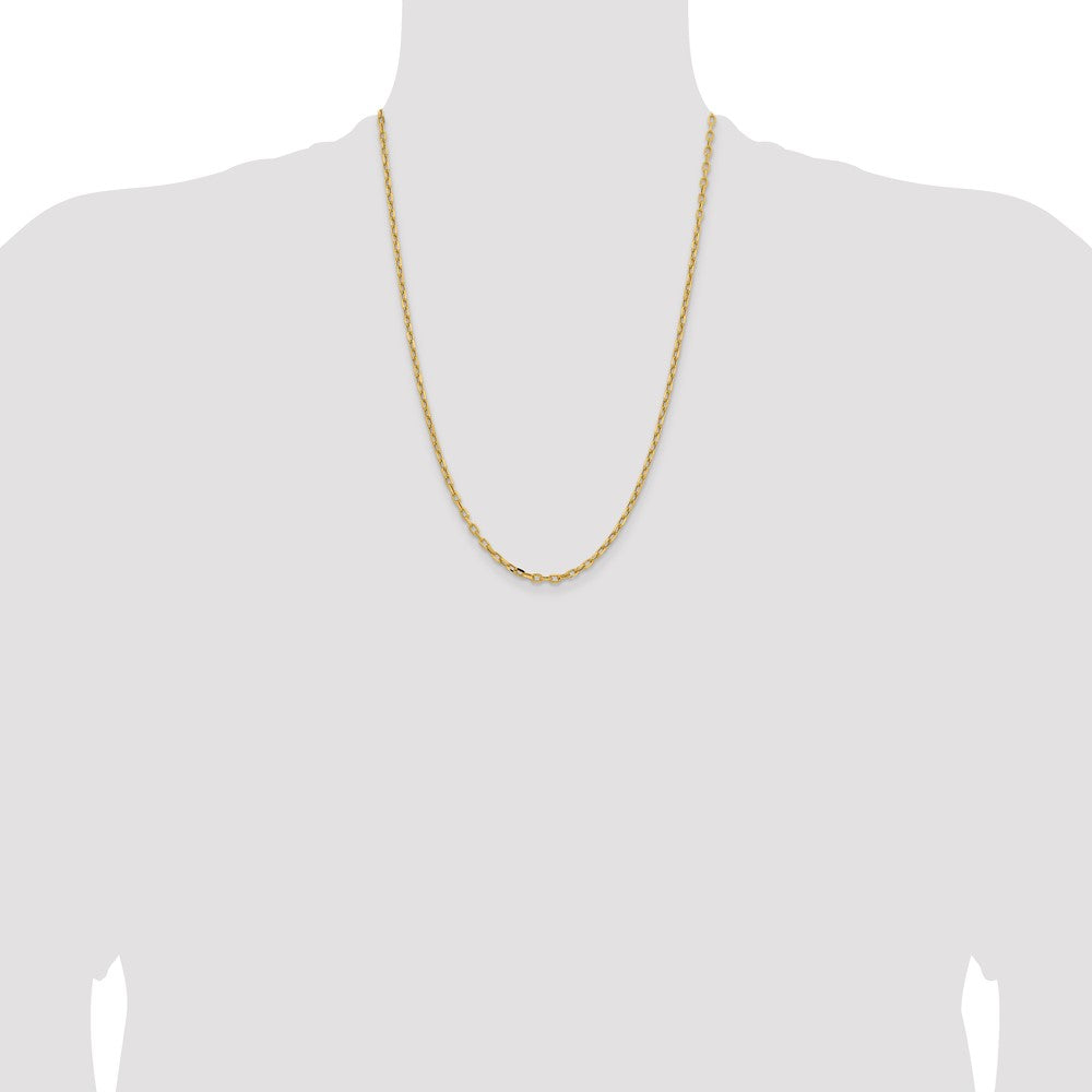 14K Yellow Gold Yellow Gold 24 inch 3mm Semi-Solid Diamond-cut Open Link Cable with Lobster Clasp Chain Necklace