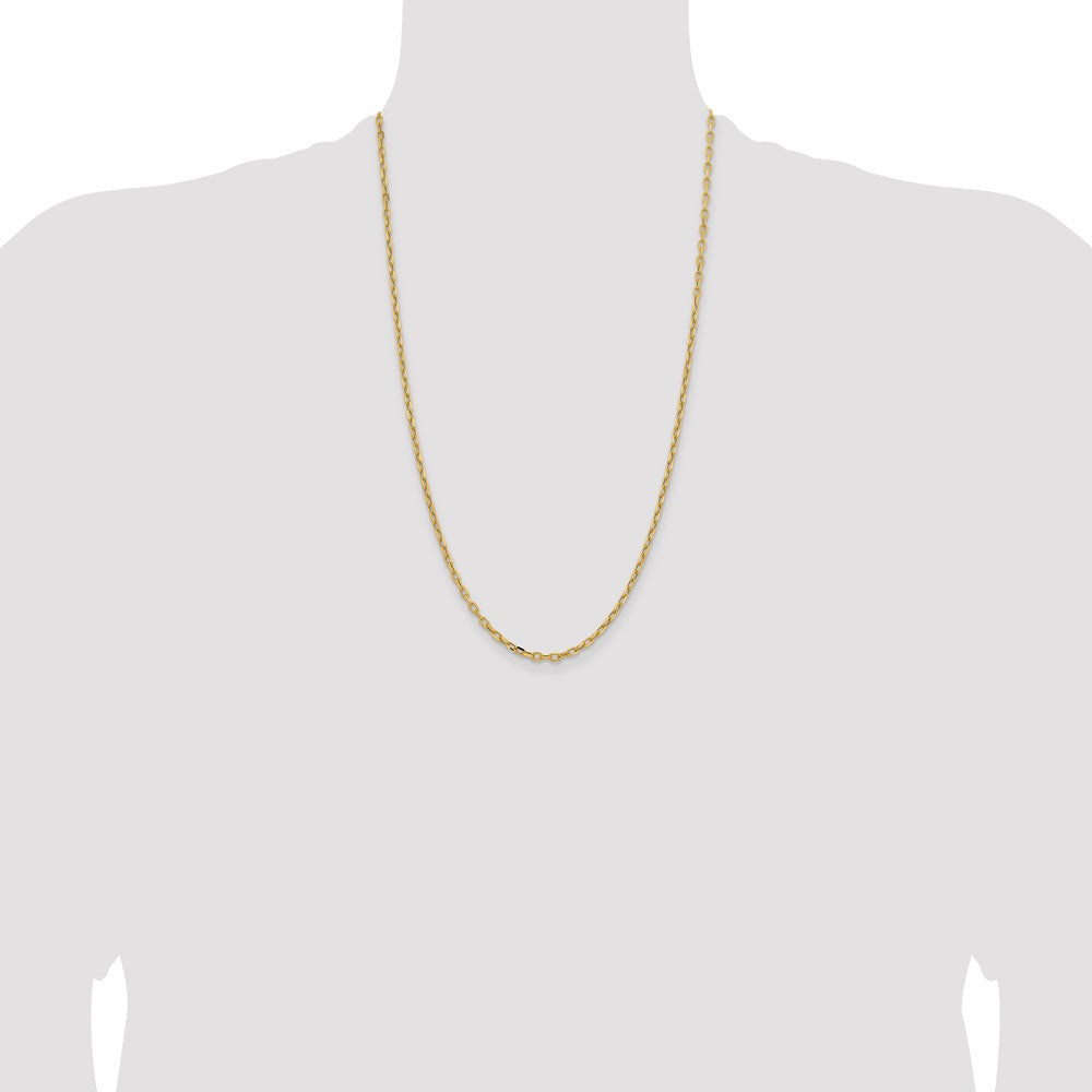 14K Yellow Gold Yellow Gold 26 inch 3mm Semi-Solid Diamond-cut Open Link Cable with Lobster Clasp Chain Necklace