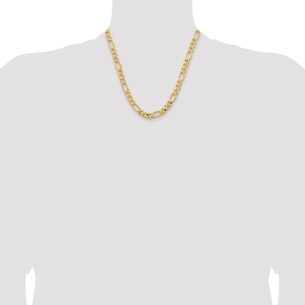 14K Yellow Gold 20 inch 8.5mm Semi-Solid Figaro with Lobster Clasp Chain Necklace