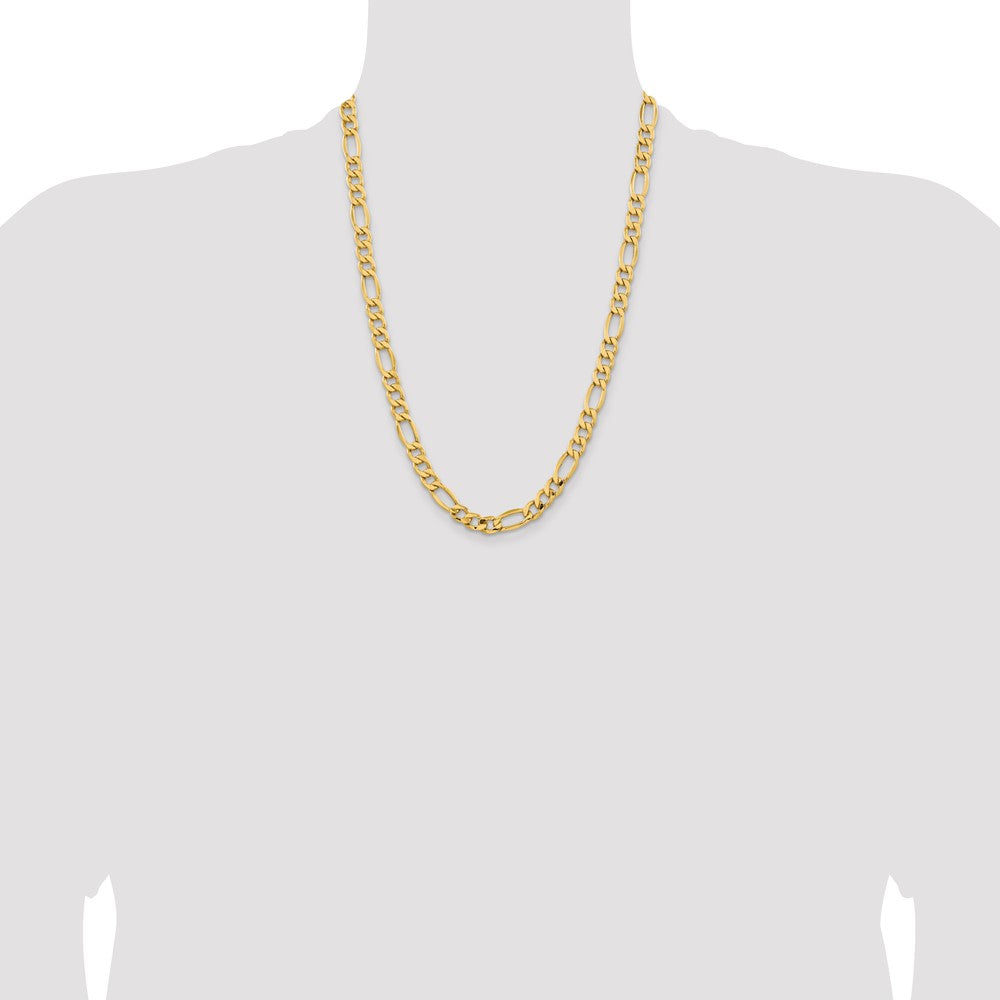 14K Yellow Gold 24 inch 8.5mm Semi-Solid Figaro with Lobster Clasp Chain Necklace