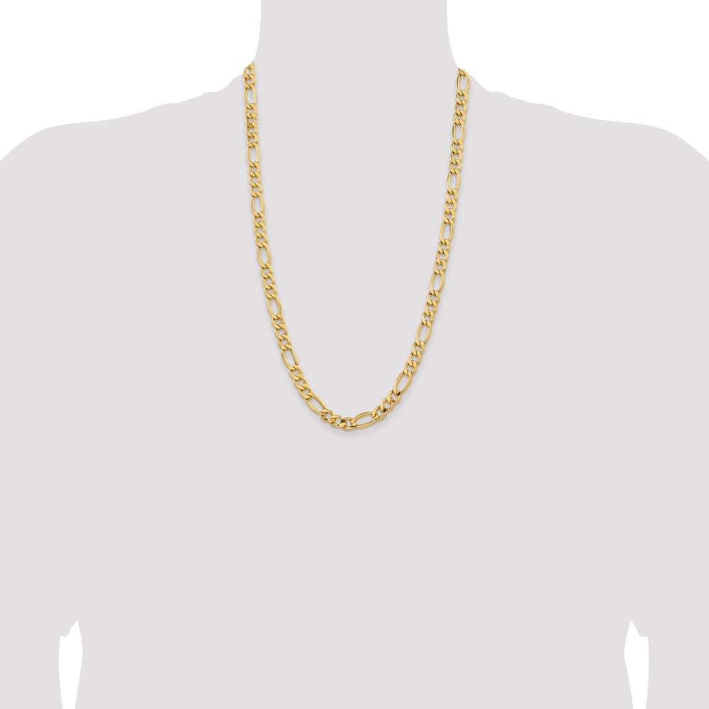 14K Yellow Gold 26 inch 8.5mm Semi-Solid Figaro with Lobster Clasp Chain Necklace