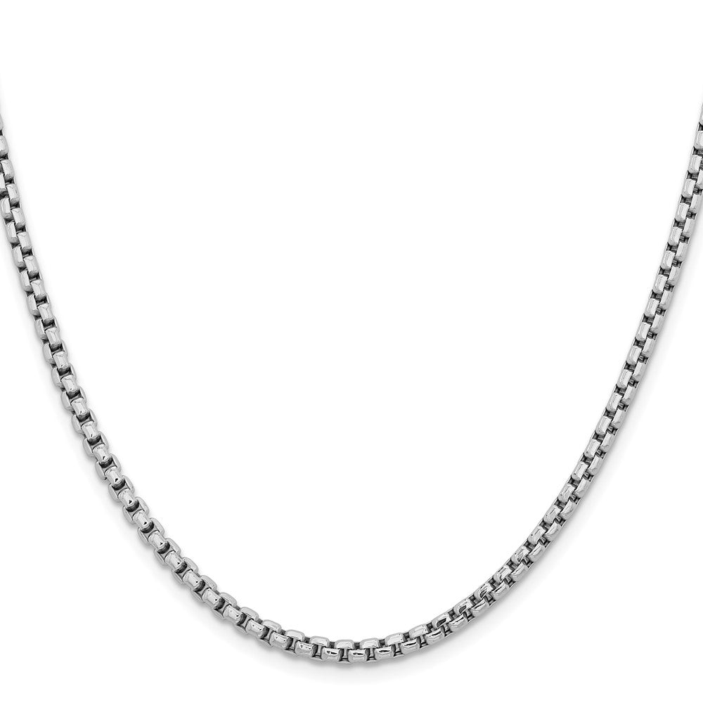 14K White Gold 22 inch 3.6mm Semi-Solid Round Box with Lobster Clasp Chain Necklace