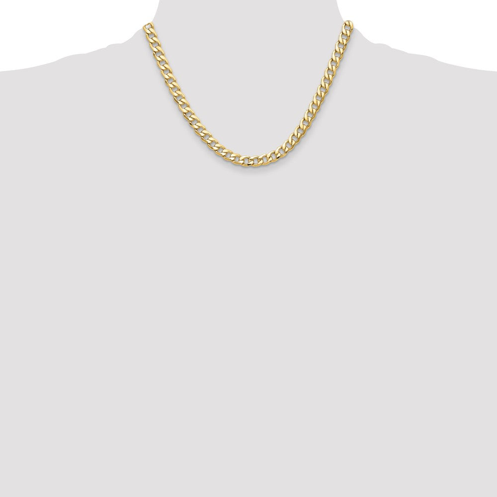 14K Yellow Gold 7.5mm Semi-Solid Curb Chain Necklace 18 Inch