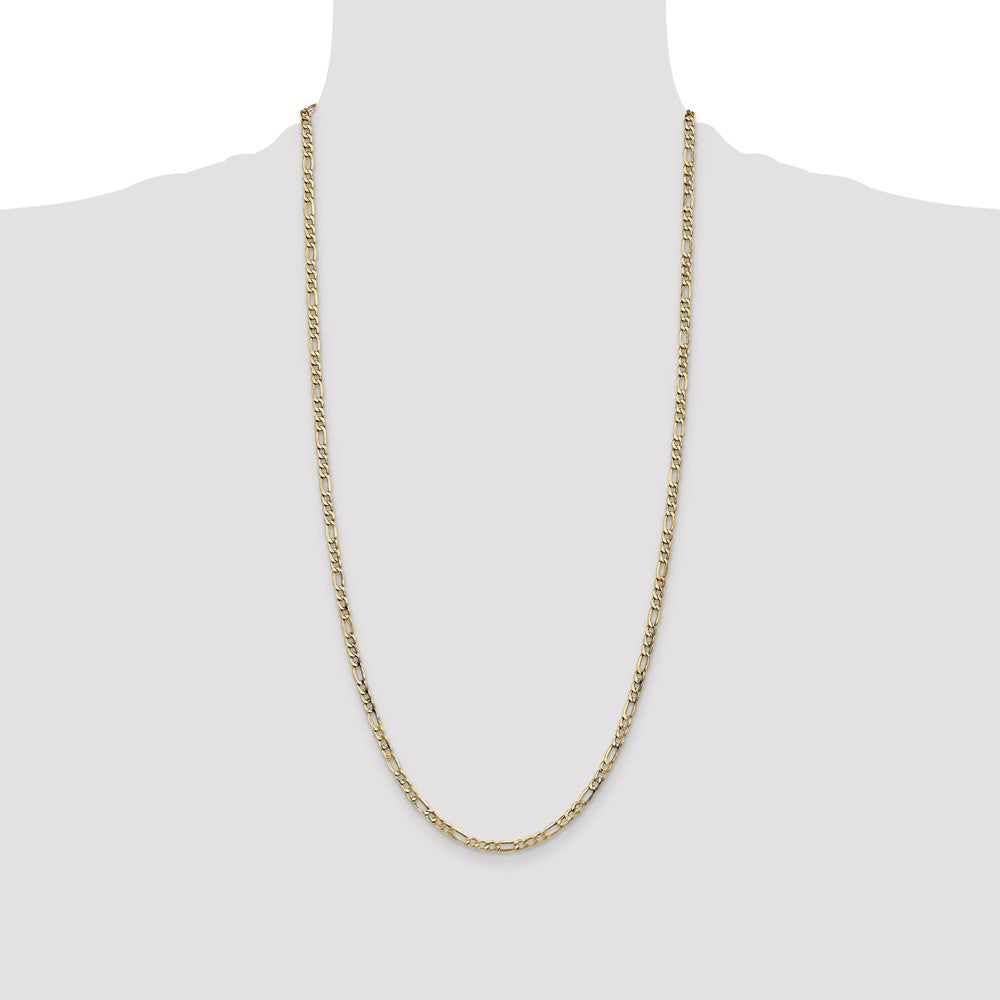 14K Yellow Gold 28 inch 3.5mm Semi-Solid Figaro with Lobster Clasp Chain Necklace