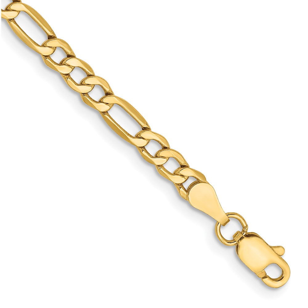 14K Yellow Gold 7 inch 3.5mm Semi-Solid Figaro with Lobster Clasp Bracelet