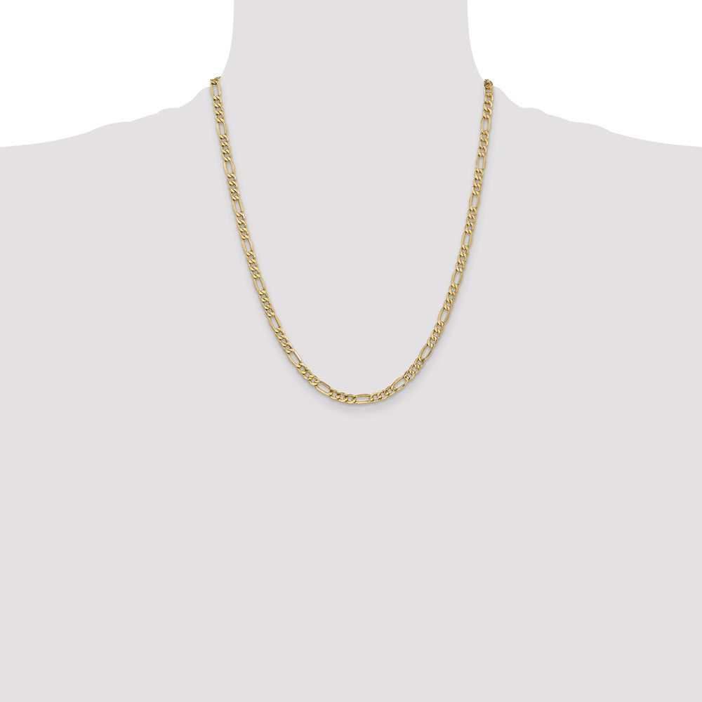 14K Yellow Gold 22 inch 4.2mm Semi-Solid Figaro with Lobster Clasp Chain Necklace