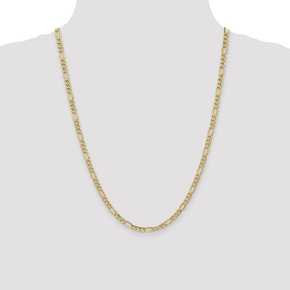 14K Yellow Gold 24 inch 4.2mm Semi-Solid Figaro with Lobster Clasp Chain Necklace