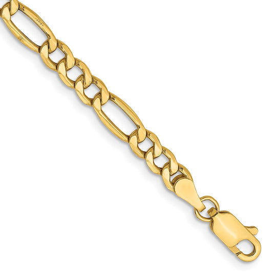 14K Yellow Gold 7 inch 4.2mm Semi-Solid Figaro with Lobster Clasp Bracelet