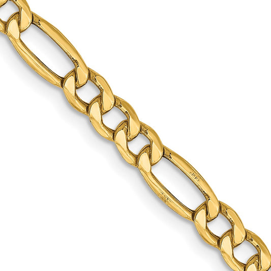 14K Yellow Gold 26 inch 4.2mm Semi-Solid Figaro with Lobster Clasp Chain Necklace