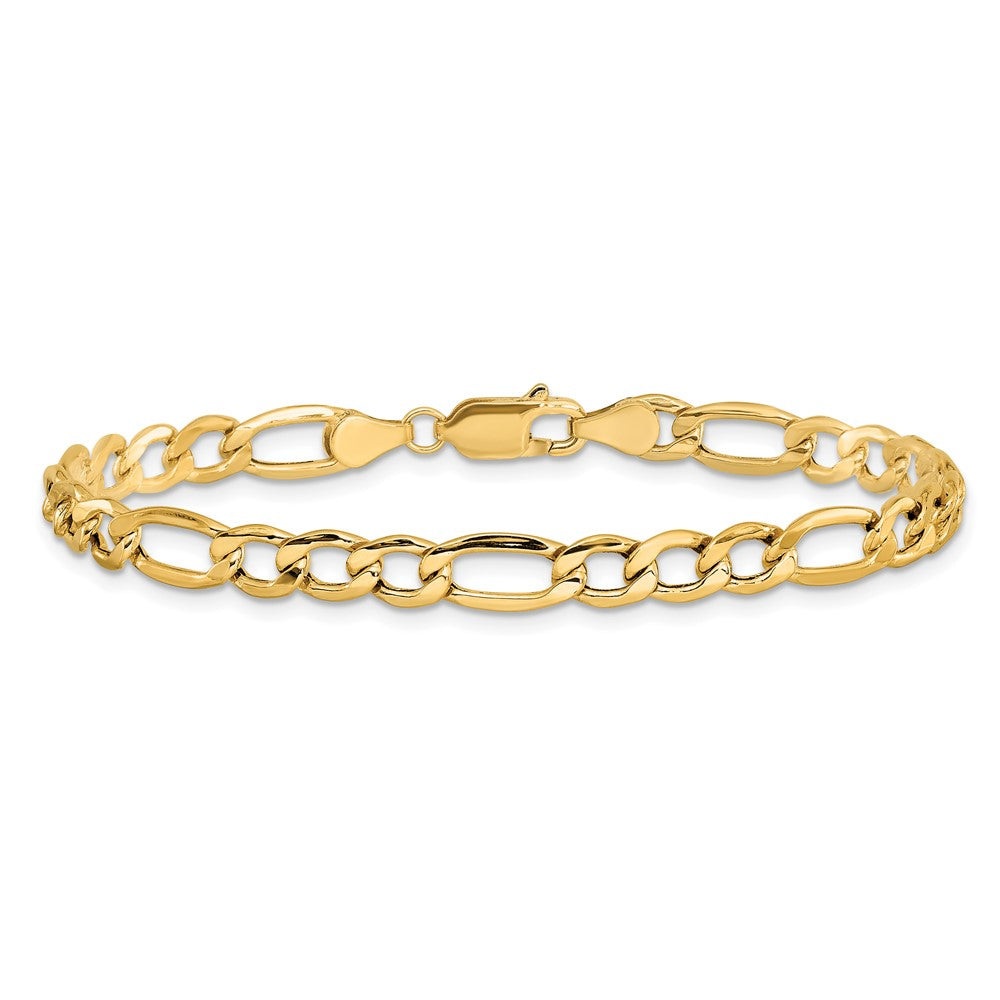 14K Yellow Gold 9 inch 5.75mm Semi-Solid Figaro with Lobster Clasp Chain Bracelet