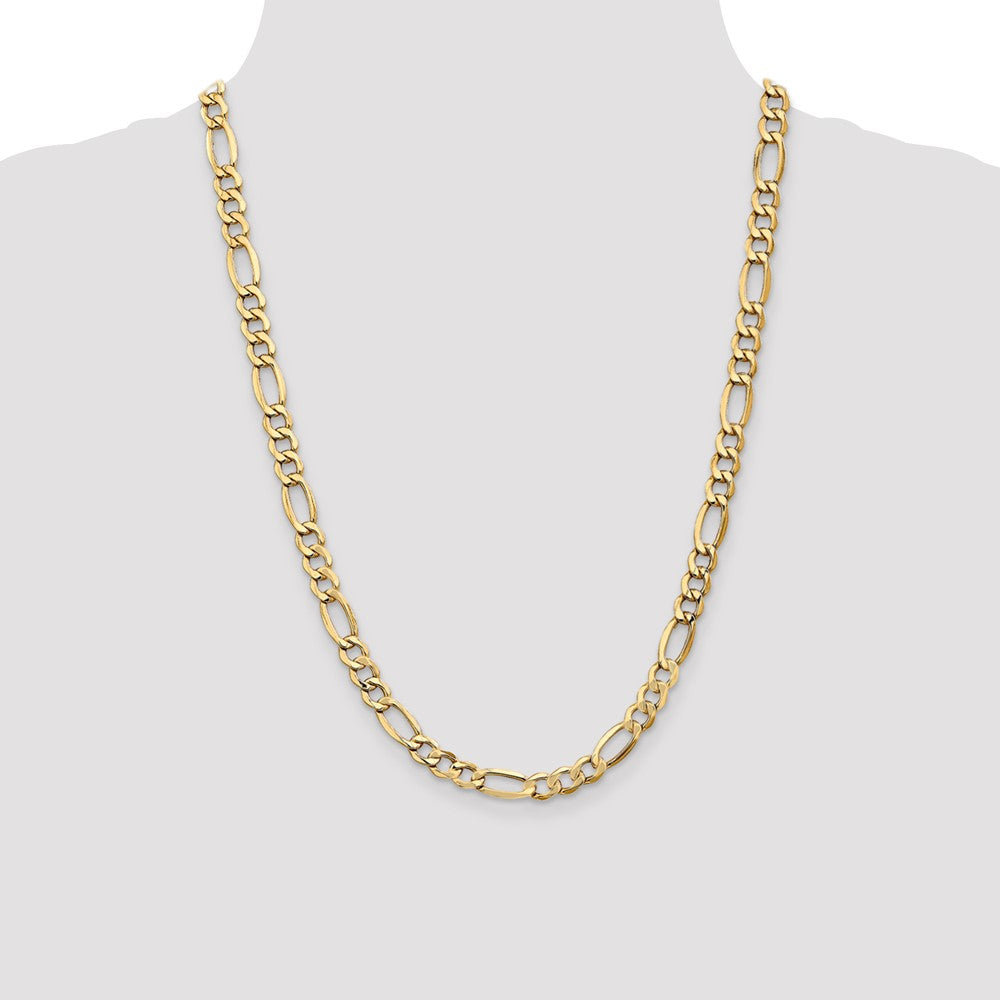 14K Yellow Gold 24 inch 7.3mm Semi-Solid Figaro with Lobster Clasp Chain Necklace