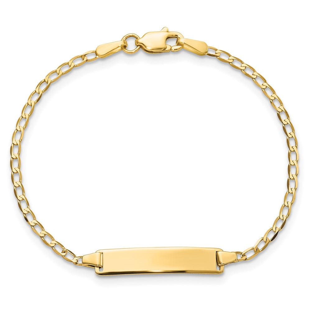 Solid 14K Yellow Gold Flat Curb Link ID Bracelet