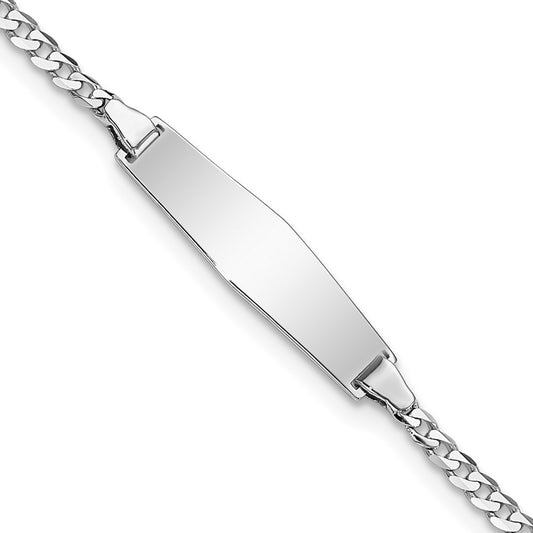 Solid 14K White Gold Soft Diamond Shape Flat Curb Link ID Bracelet