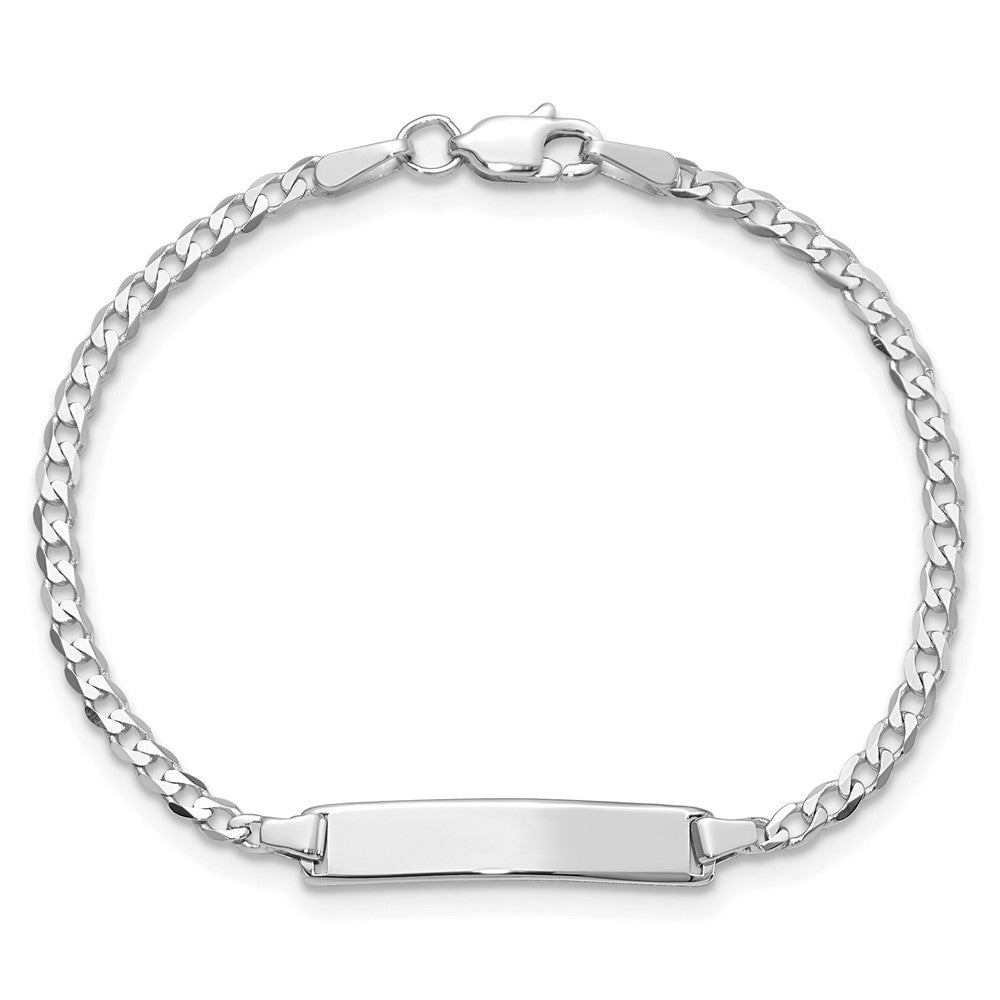 Solid 14K White Gold Flat Curb Link ID Bracelet