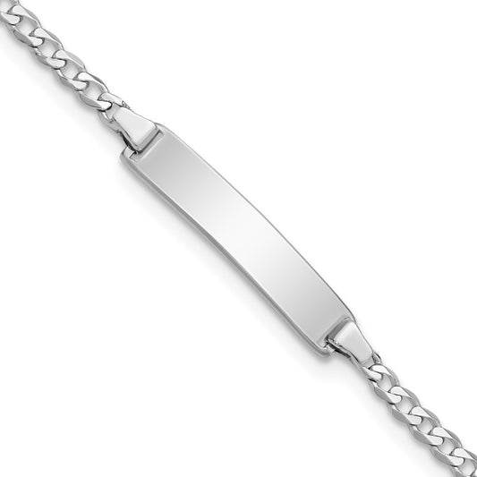 Solid 14K White Gold Flat Curb Link ID Bracelet