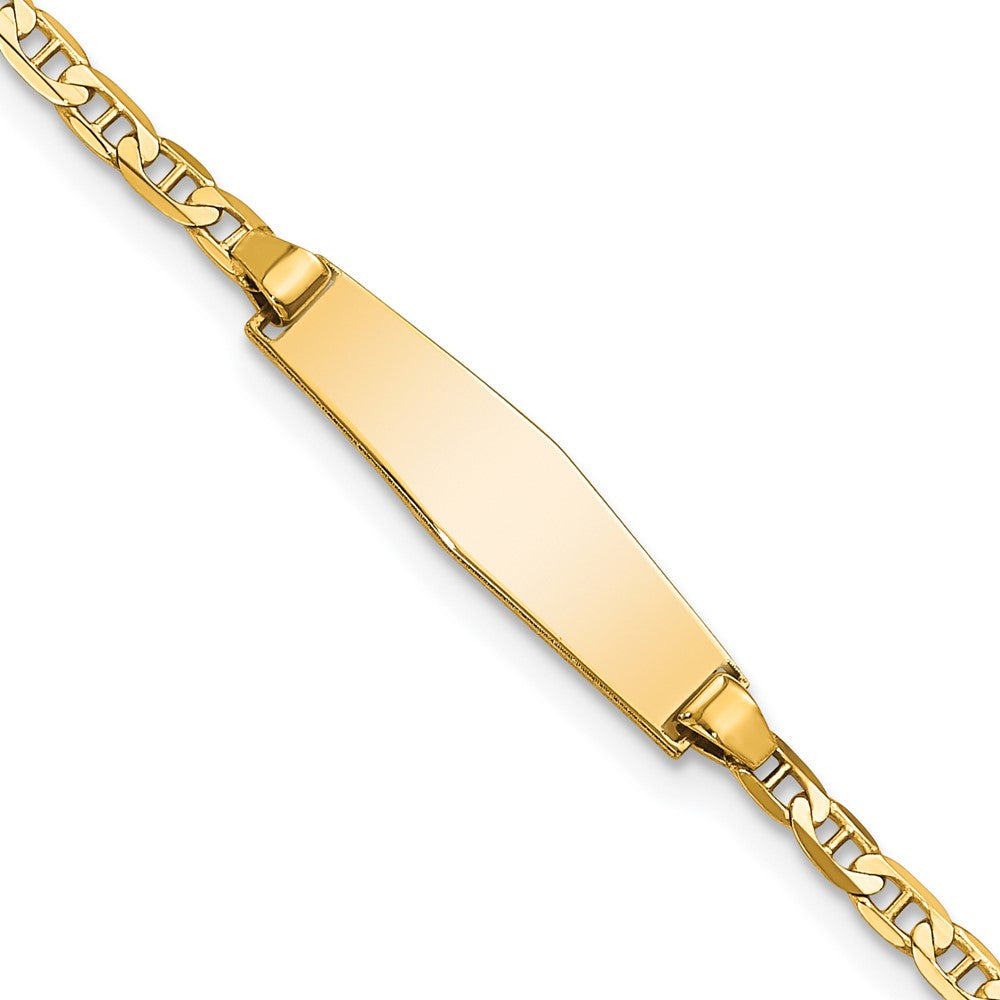 Solid 14K Yellow Gold Soft Diamond Shape Flat Anchor Link ID Bracelet