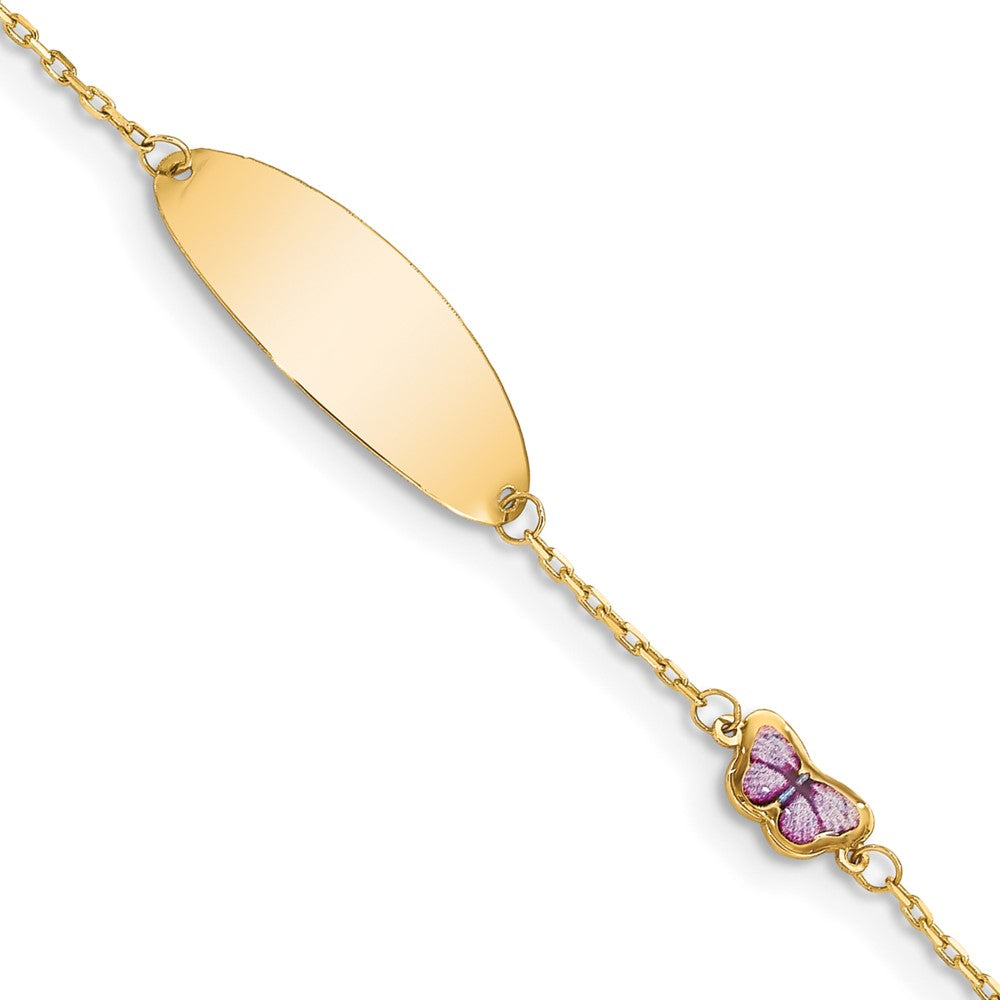 Solid 14K Yellow Gold Children's Enamel Butterfly w/.5in ext. ID Bracelet