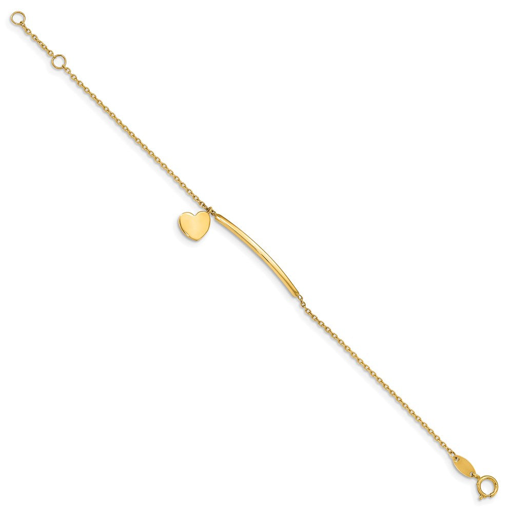 Solid 14K Yellow Gold Children's Polished Heart Dangle w/.5in ext. Bracelet