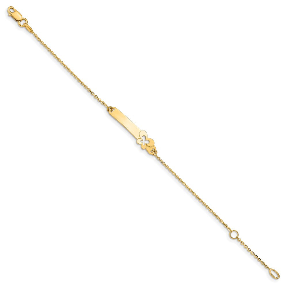 Solid 14K Yellow Gold Children's Polished Flower w/1in ext.  ID Bracelet