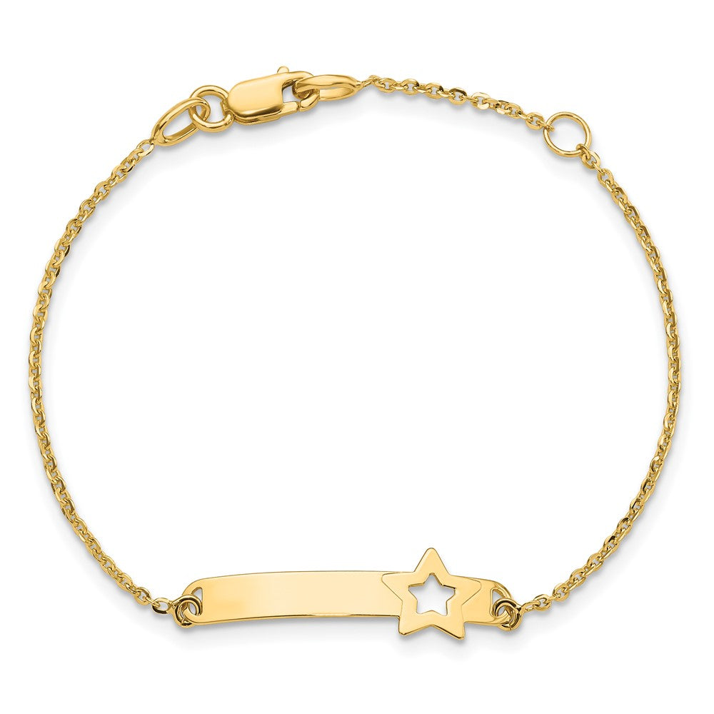 Solid 14K Yellow Gold Children's Polished Star w/1in ext.  ID Bracelet