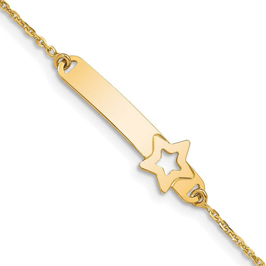 Solid 14K Yellow Gold Children's Polished Star w/1in ext.  ID Bracelet