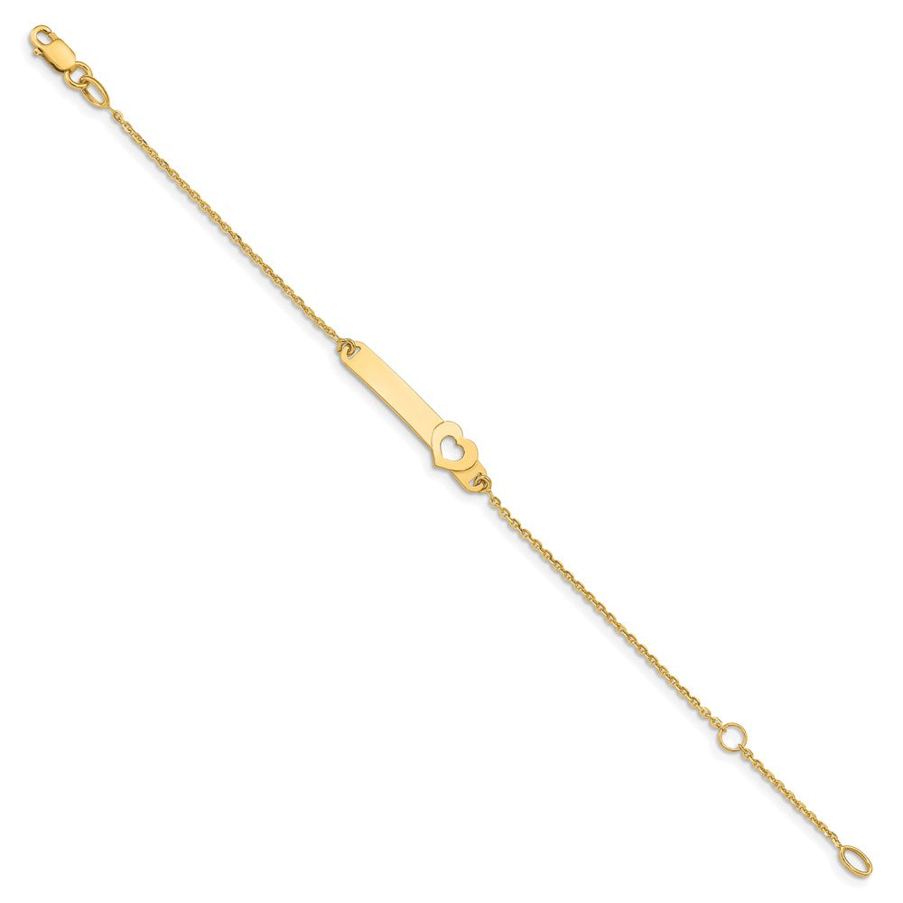 Solid 14K Yellow Gold Children's Polished Heart w/1in ext. ID Bracelet