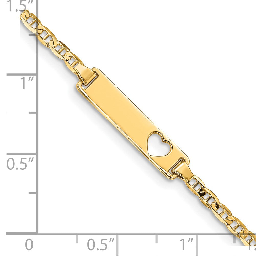 Solid 14K Yellow Gold Cut-out Heart Anchor Link ID Bracelet