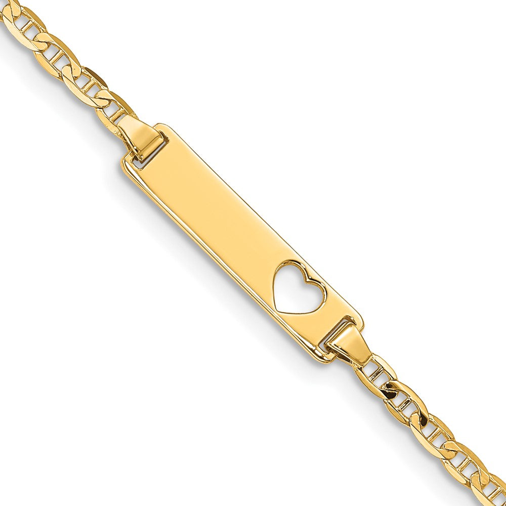 Solid 14K Yellow Gold Cut-out Heart Anchor Link ID Bracelet