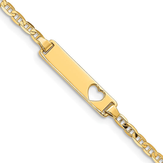 Solid 14K Yellow Gold Cut-out Heart Anchor Link ID Bracelet