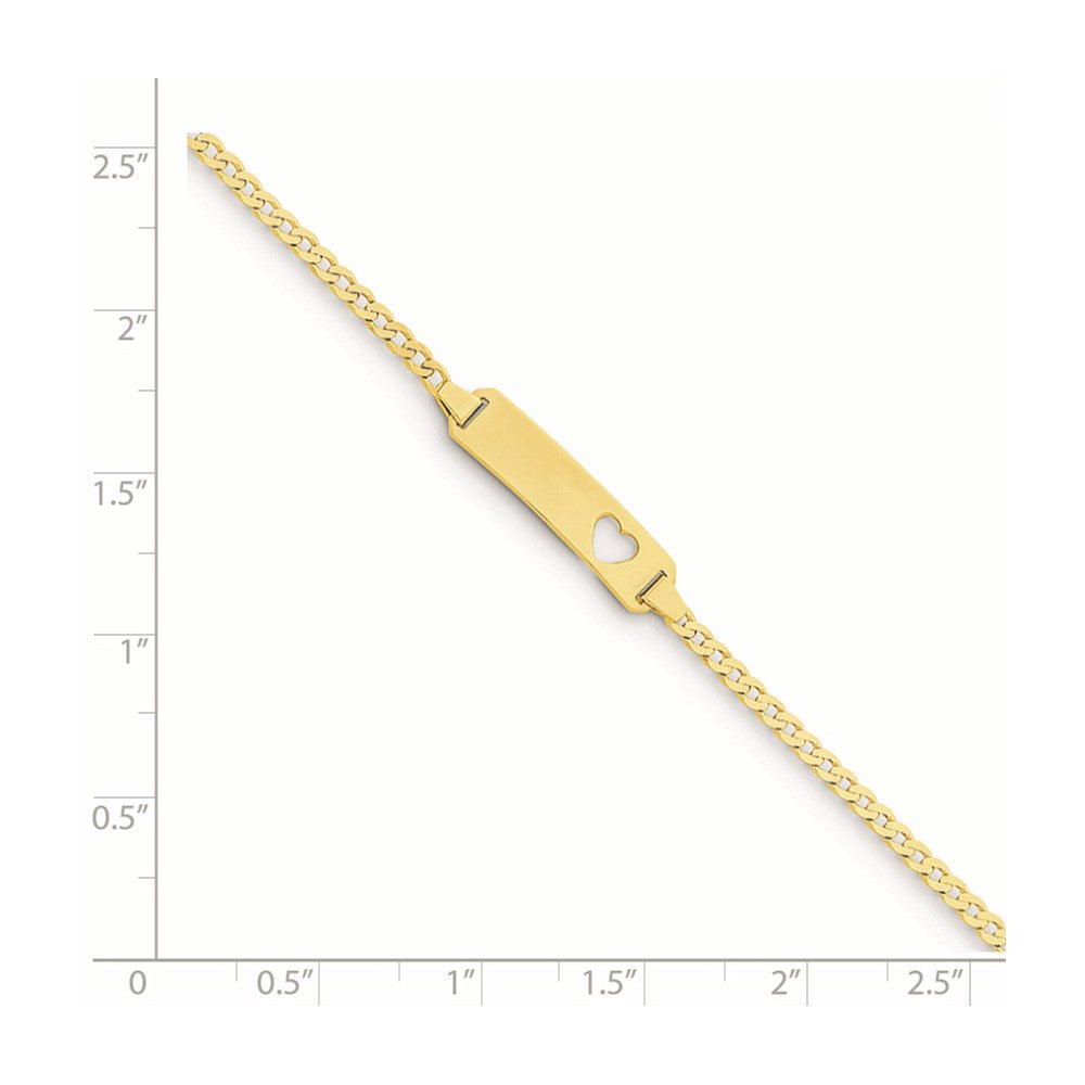 Solid 14K Yellow Gold Cut-out Heart Curb Link ID Bracelet