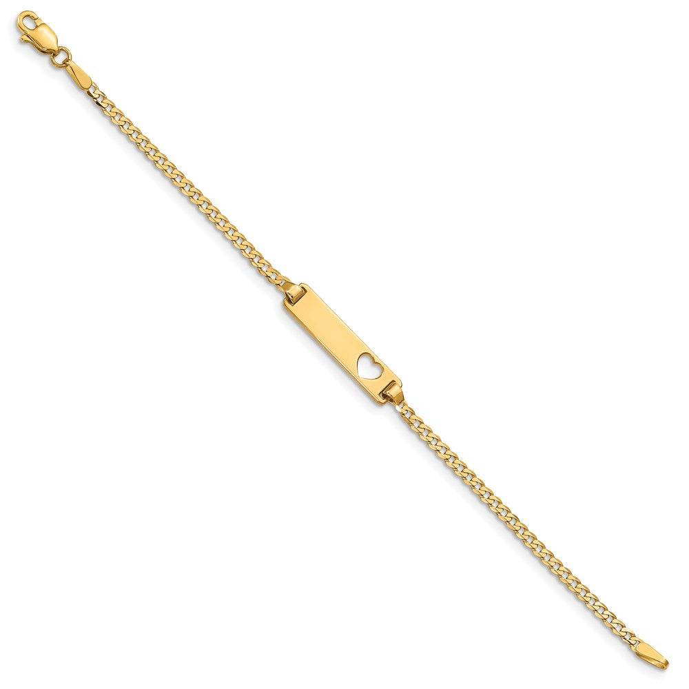 Solid 14K Yellow Gold Cut-out Heart Curb Link ID Bracelet