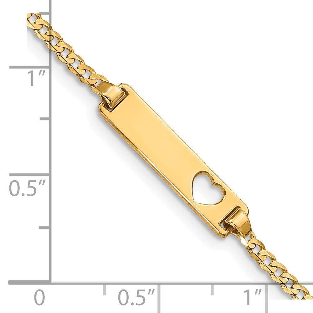 Solid 14K Yellow Gold Cut-out Heart Curb Link ID Bracelet