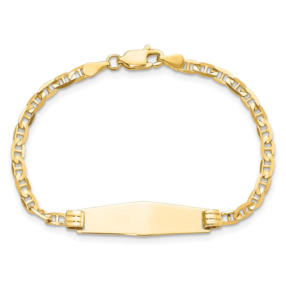 Solid 14K Yellow Gold Children's Soft Diamond Shape Anchor Link ID Bracelet