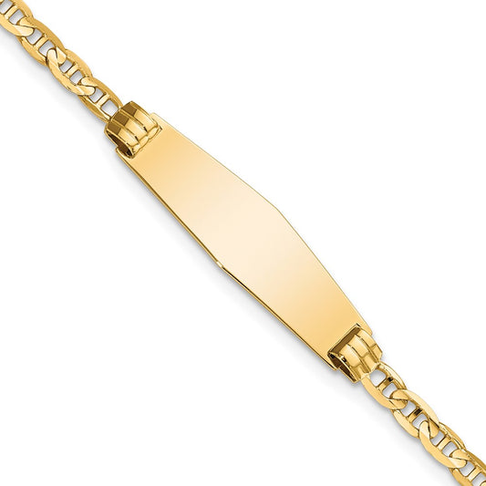 Solid 14K Yellow Gold Children's Soft Diamond Shape Anchor Link ID Bracelet