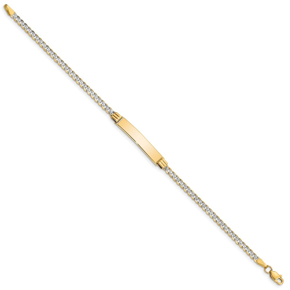 Solid 14K Yellow Gold w/Rhodium Children's Pav¬Ç Curb Link ID Bracelet