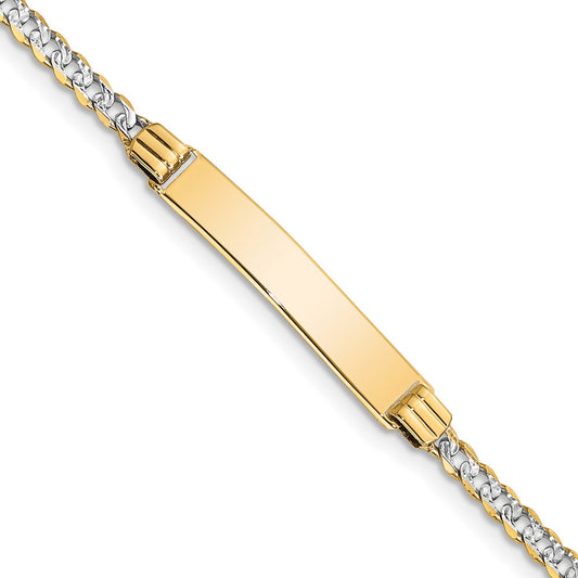 Solid 14K Yellow Gold w/Rhodium Children's Pav¬Ç Curb Link ID Bracelet