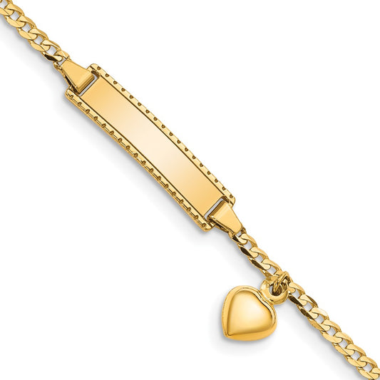 Solid 14K Yellow Gold Children's Heart Dangle Curb Link ID Bracelet