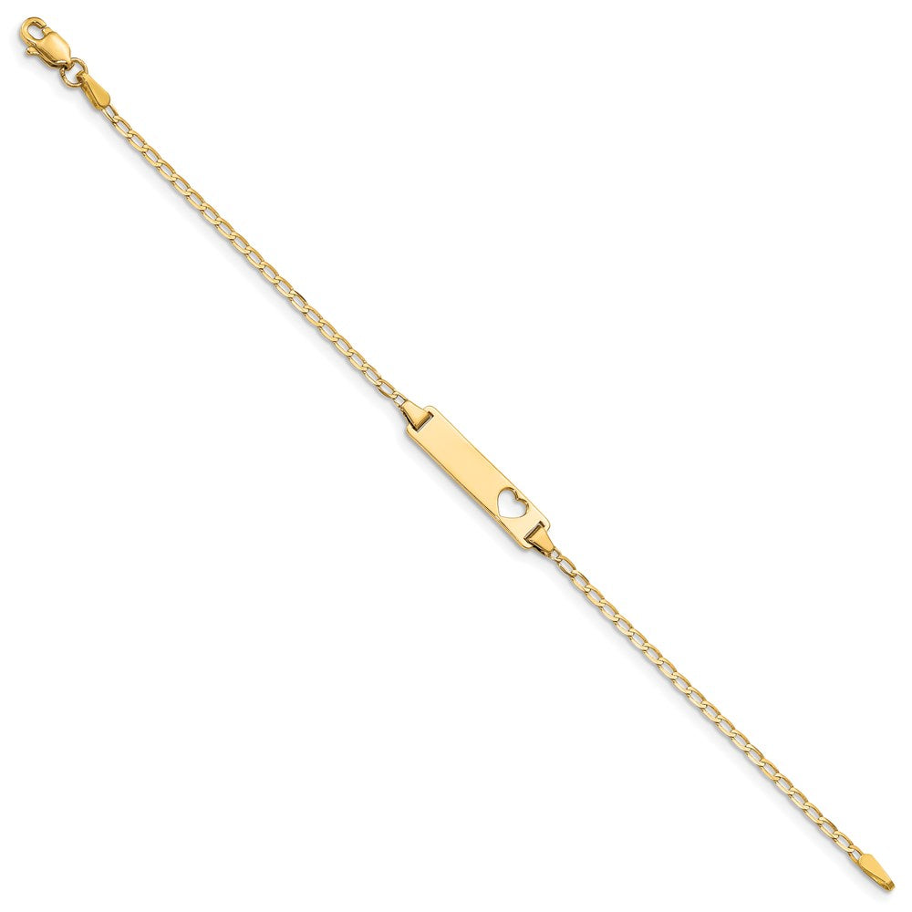 Solid 14K Yellow Gold Cut-out Heart Flat Curb Link ID Bracelet