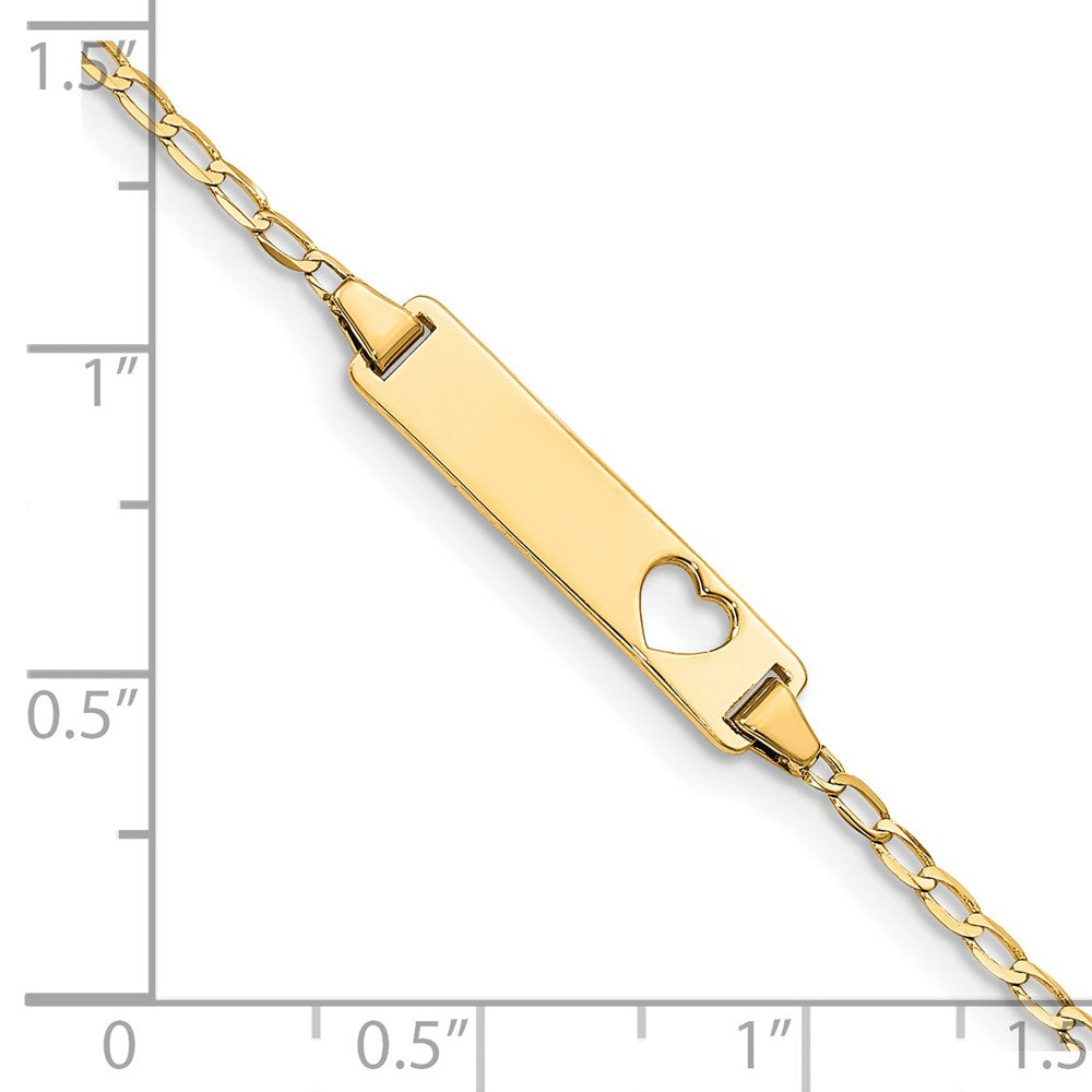 Solid 14K Yellow Gold Cut-out Heart Flat Curb Link ID Bracelet